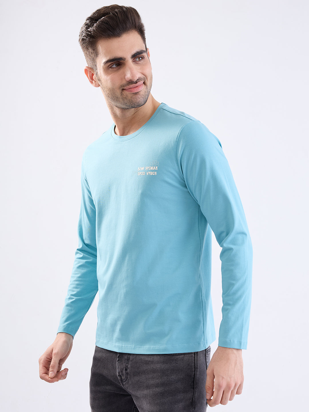 Spykar Cameo Blue Slim Fit Casual T-Shirt For Men
