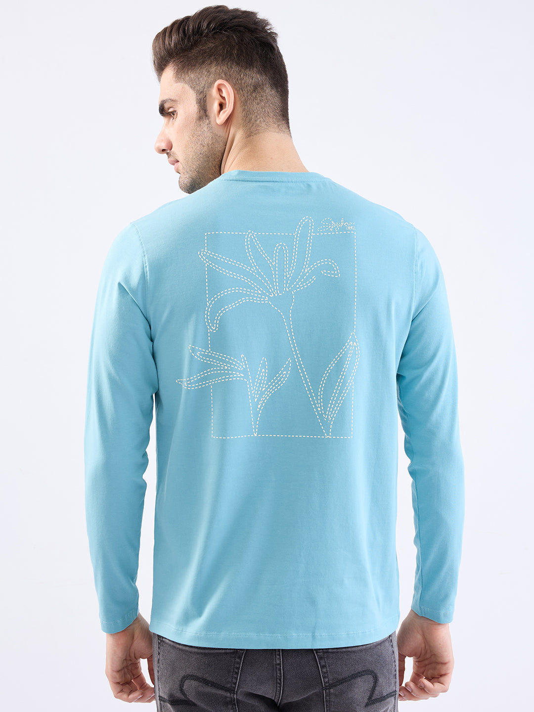 Spykar Cameo Blue Slim Fit Casual T-Shirt For Men