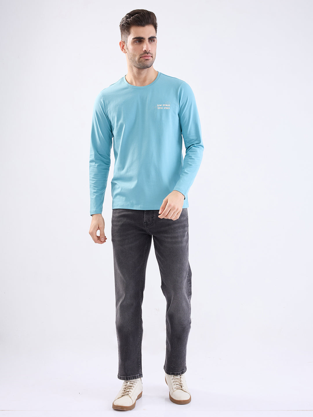 Spykar Cameo Blue Slim Fit Casual T-Shirt For Men