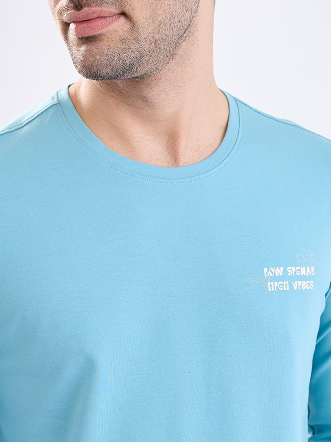 Spykar Cameo Blue Slim Fit Casual T-Shirt For Men