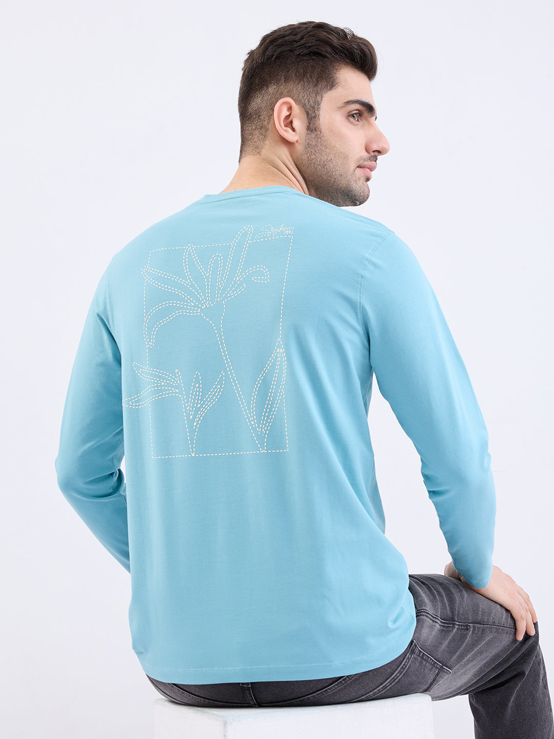 Spykar Cameo Blue Slim Fit Casual T-Shirt For Men