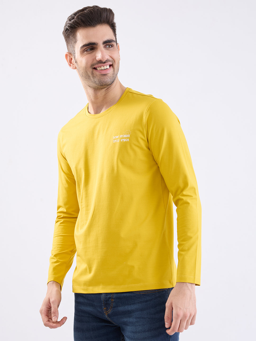 Men T-Shirt Yellow Slim Fit
