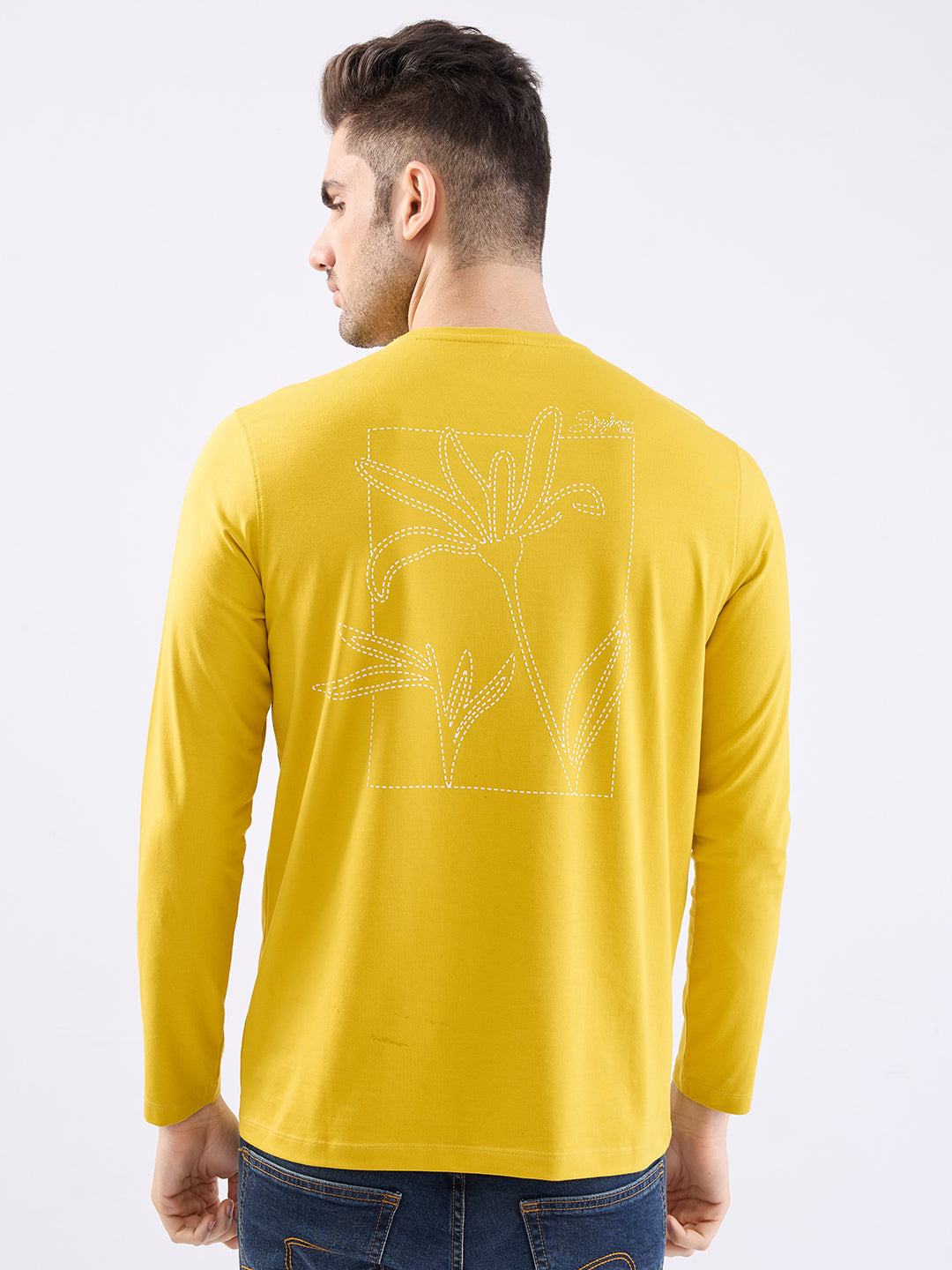Spykar Sulphur Yellow Slim Fit Casual T-Shirt For Men