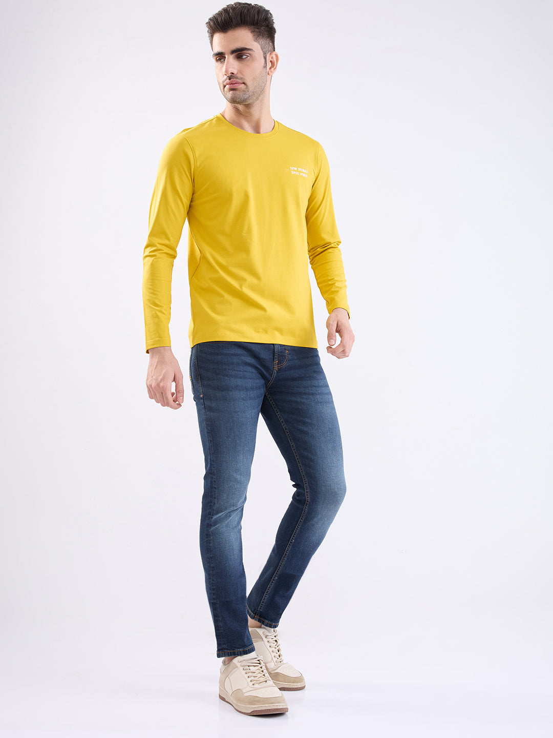 Spykar Sulphur Yellow Slim Fit Casual T-Shirt For Men