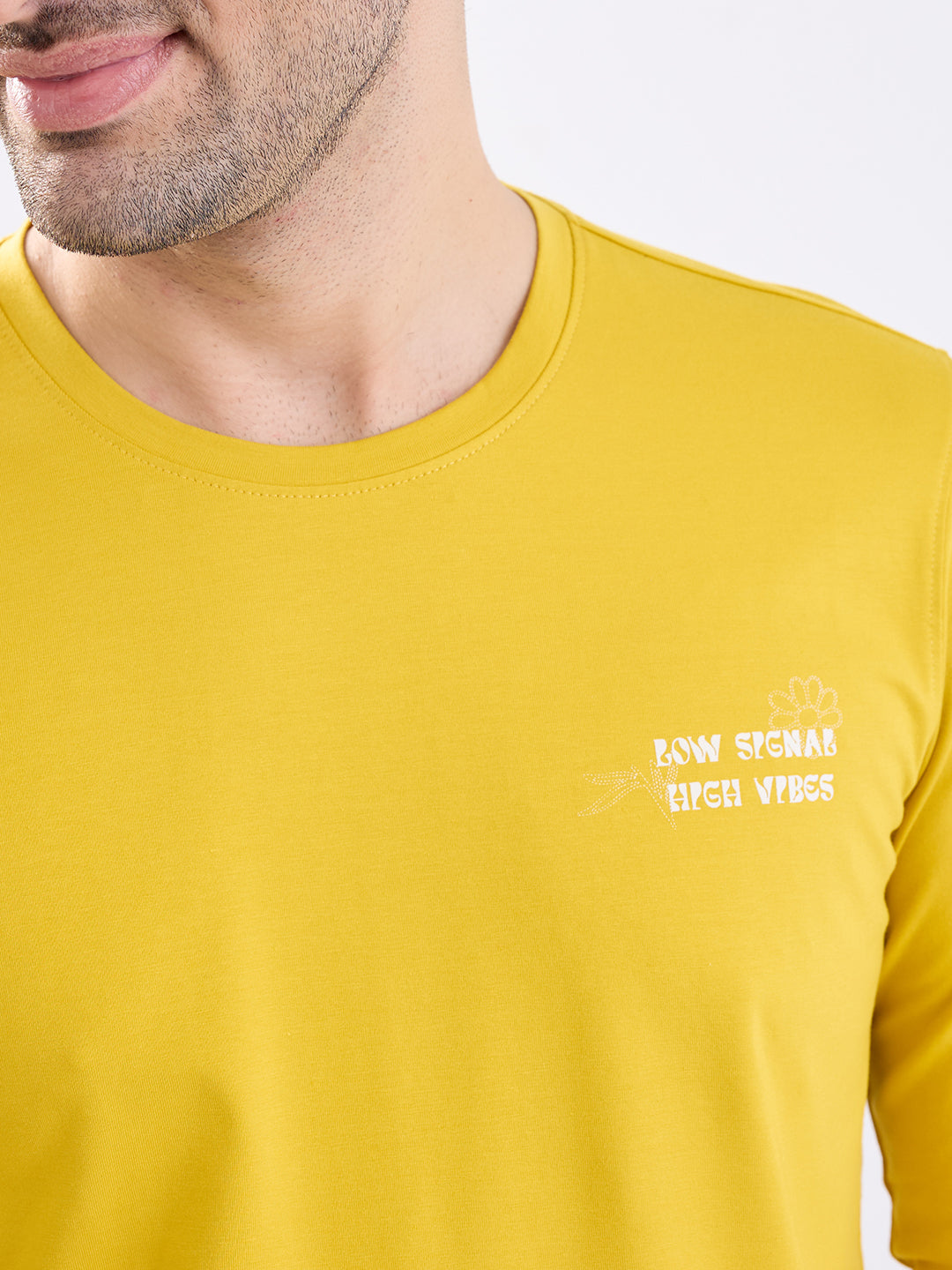 Spykar Sulphur Yellow Slim Fit Casual T-Shirt For Men