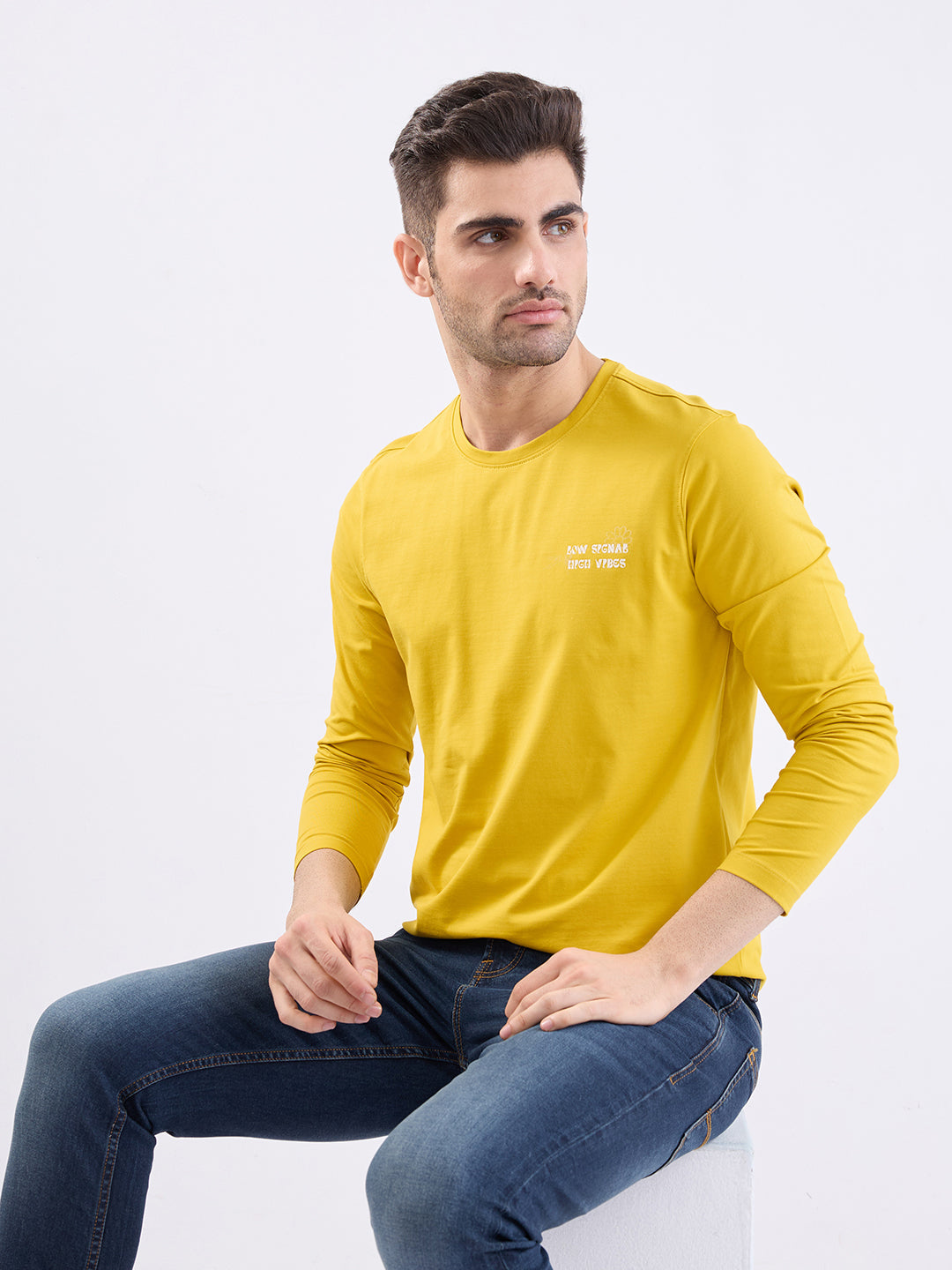 Spykar Sulphur Yellow Slim Fit Casual T-Shirt For Men