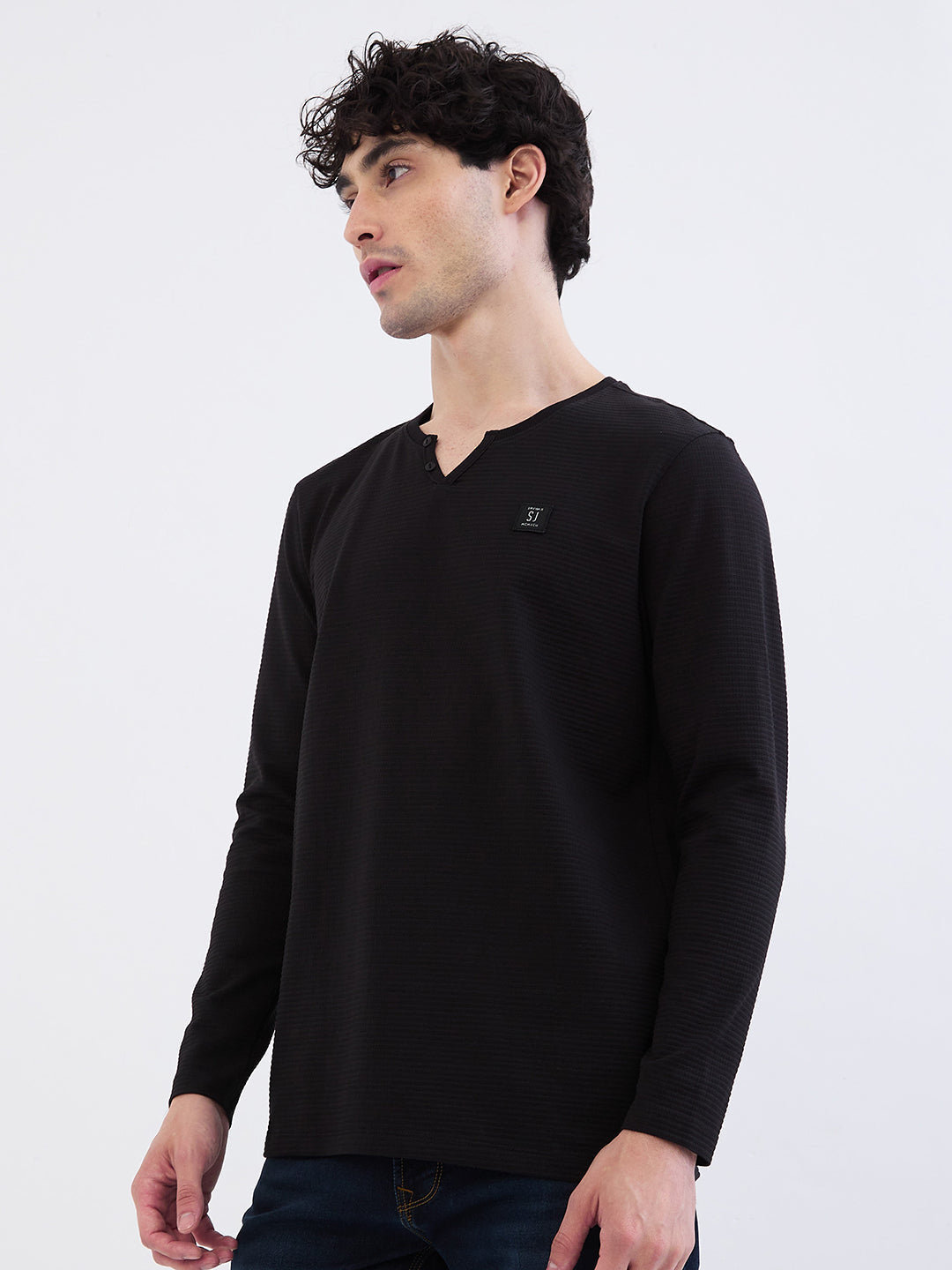 Spykar Black Slim Fit Casual T-Shirt For Men