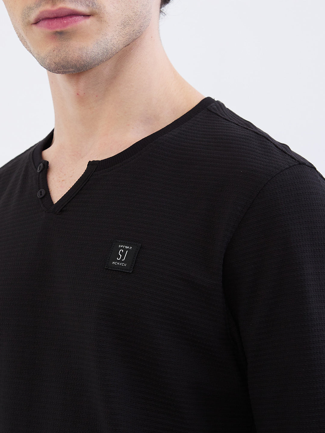 Spykar Black Slim Fit Casual T-Shirt For Men