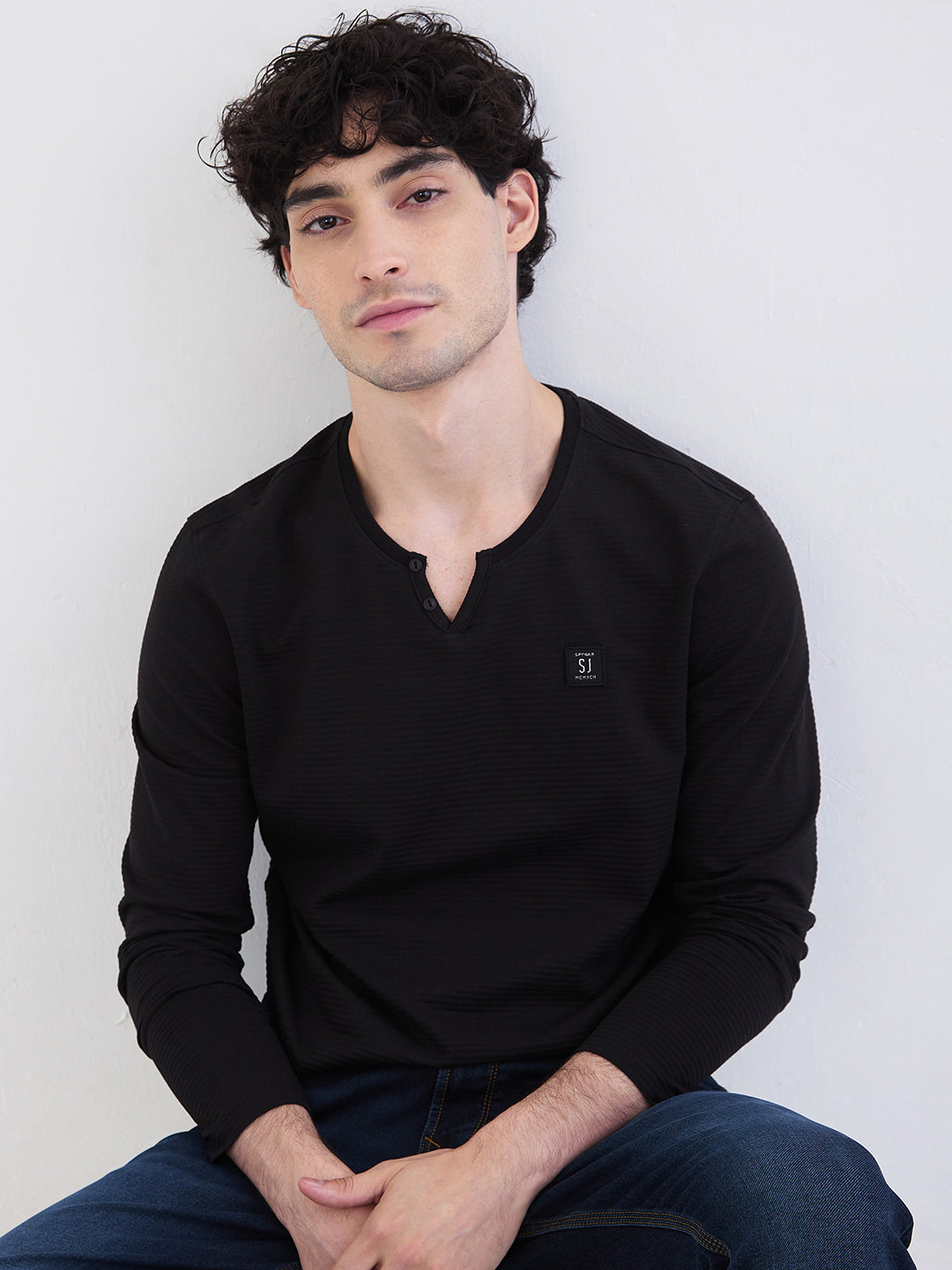 Spykar Black Slim Fit Casual T-Shirt For Men