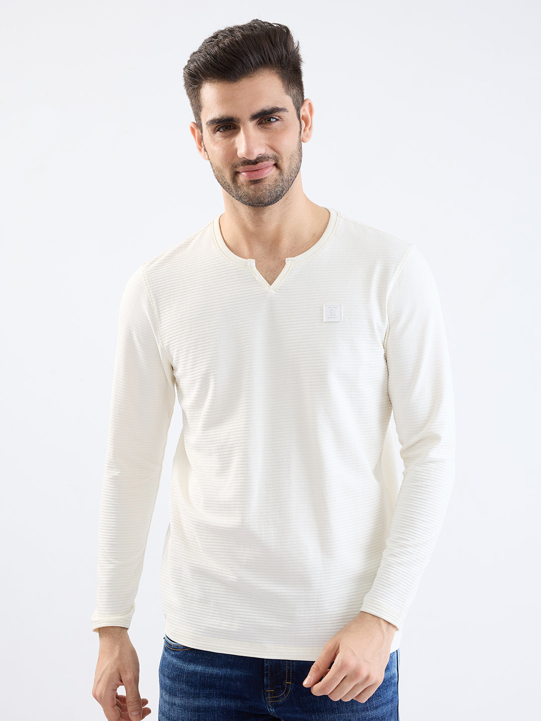 Spykar White Slim Fit Casual T-Shirt For Men