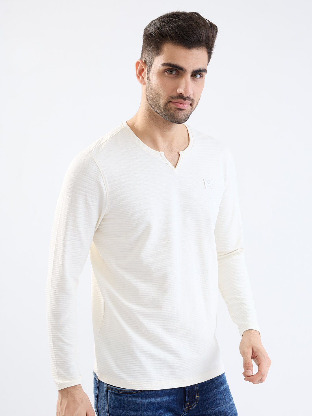 Spykar White Slim Fit Casual T-Shirt For Men