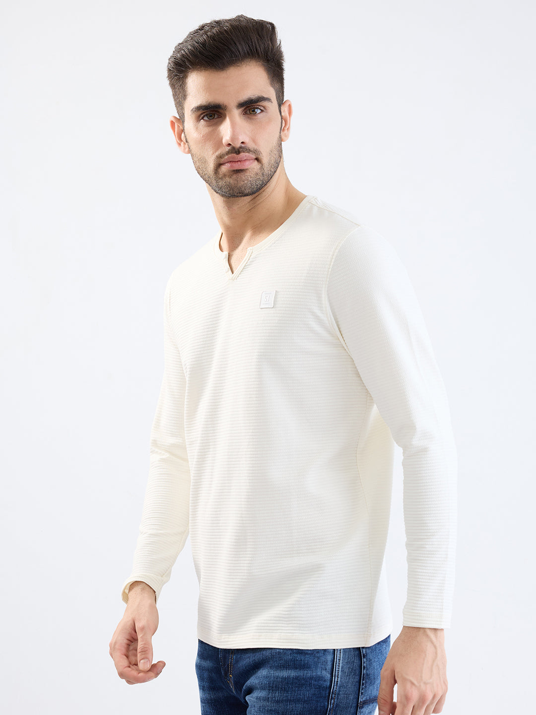Spykar White Slim Fit Casual T-Shirt For Men