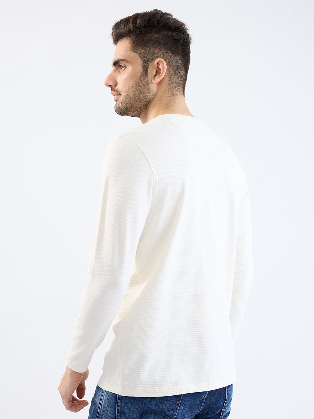 Spykar White Slim Fit Casual T-Shirt For Men