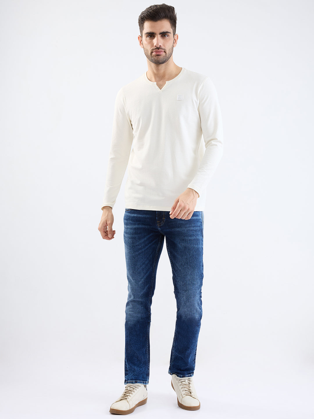 Spykar White Slim Fit Casual T-Shirt For Men