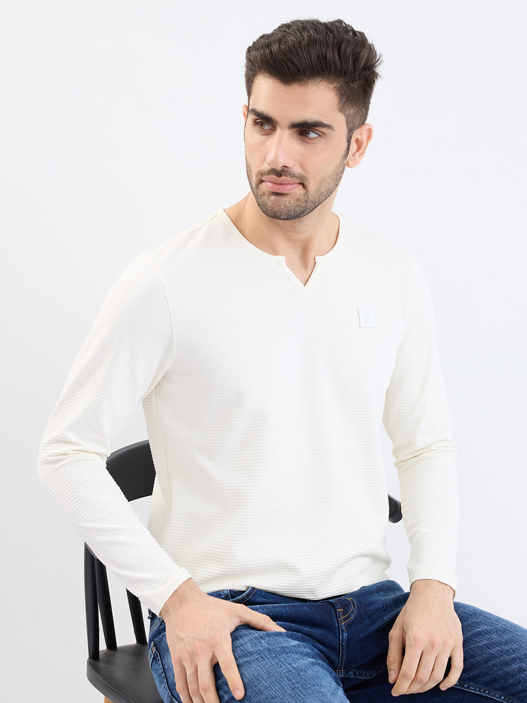 Spykar White Slim Fit Casual T-Shirt For Men