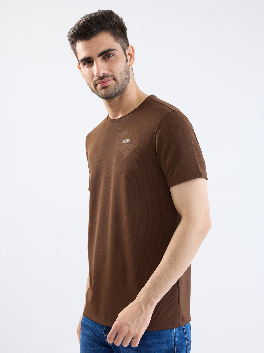 Spykar Bison Brown Slim Fit Casual T-Shirt For Men