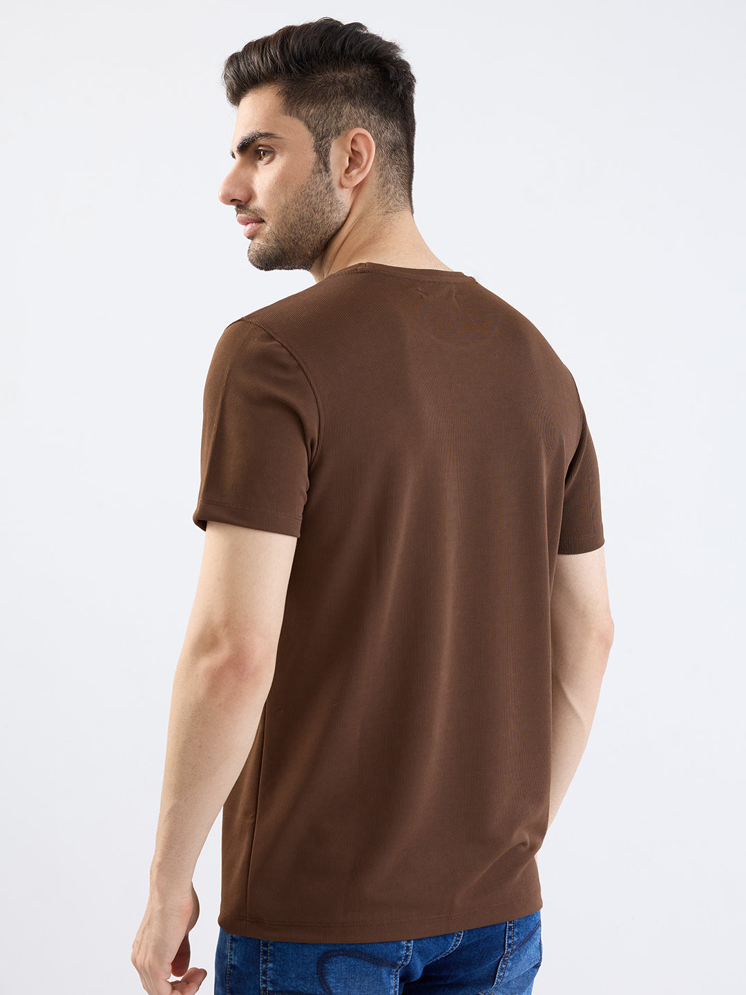 Spykar Bison Brown Slim Fit Casual T-Shirt For Men