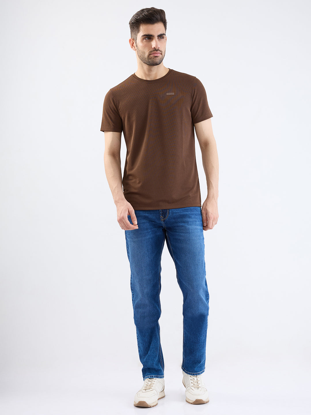 Spykar Bison Brown Slim Fit Casual T-Shirt For Men