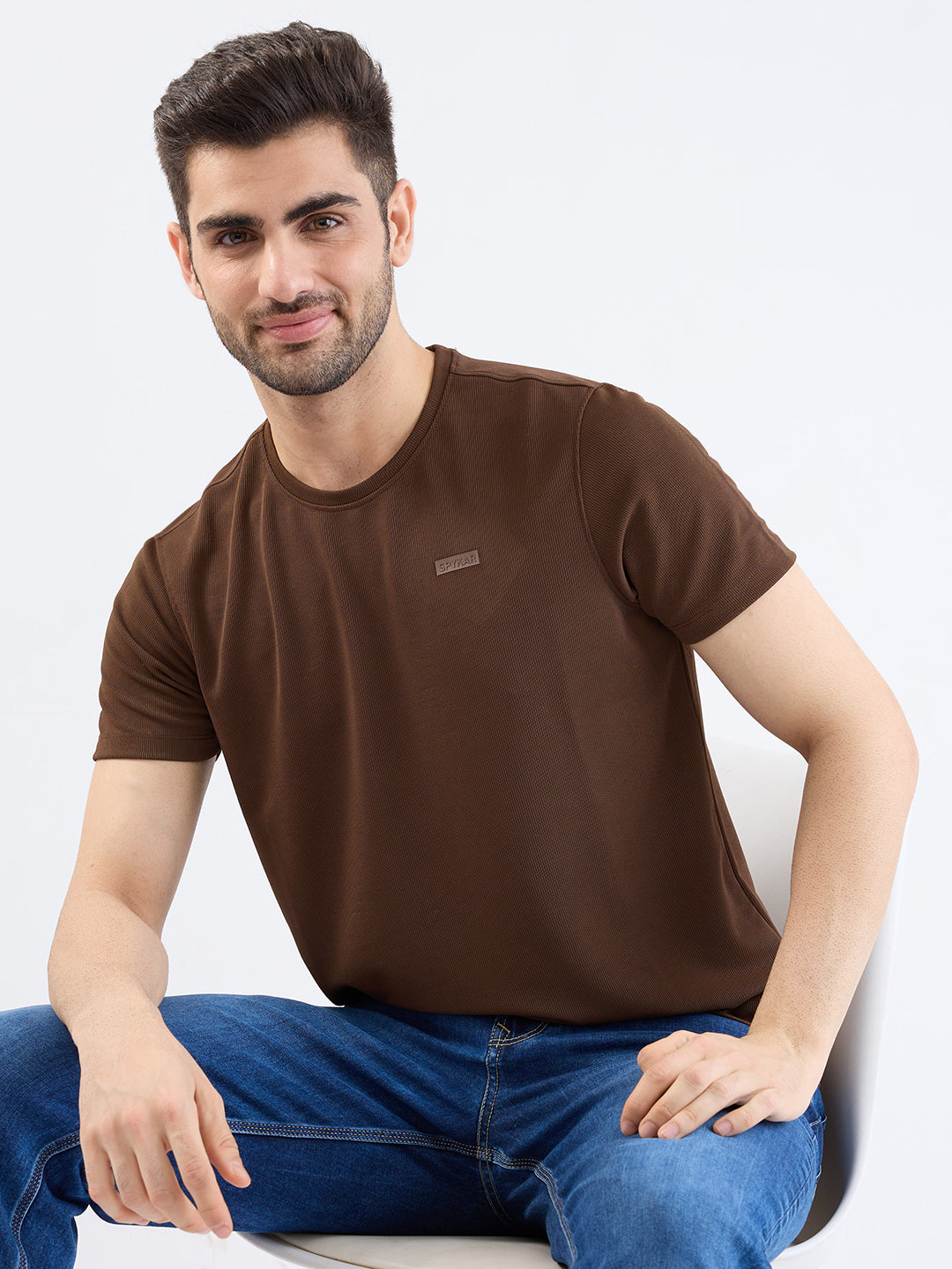 Spykar Bison Brown Slim Fit Casual T-Shirt For Men