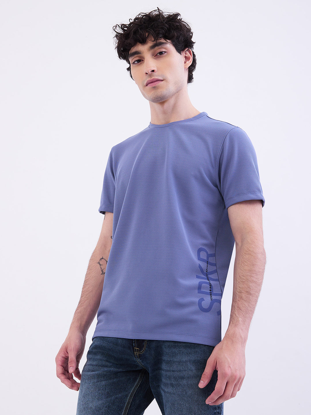 Spykar Air Force Blue Slim Fit Casual T-Shirt For Men