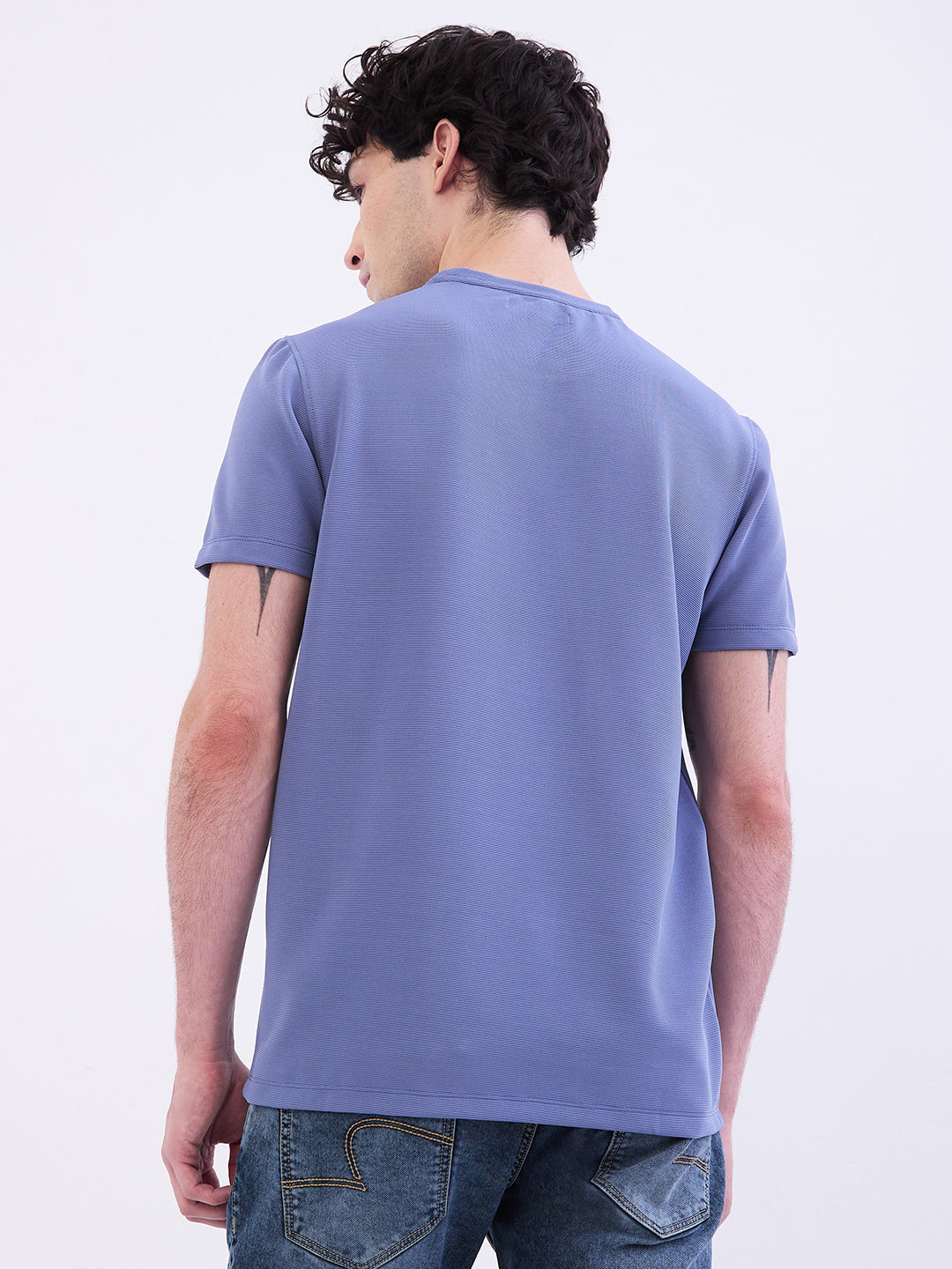 Spykar Air Force Blue Slim Fit Casual T-Shirt For Men