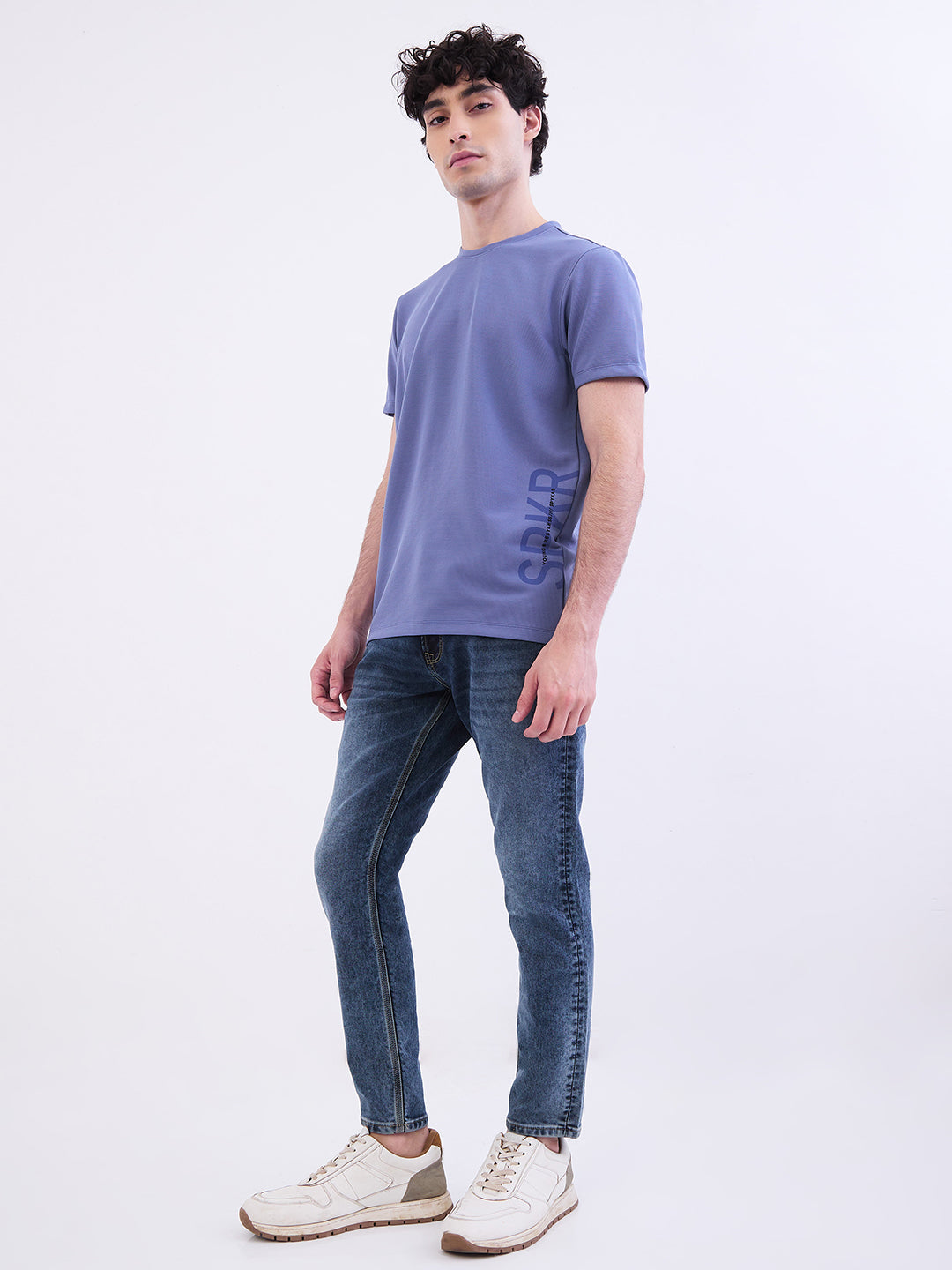 Spykar Air Force Blue Slim Fit Casual T-Shirt For Men