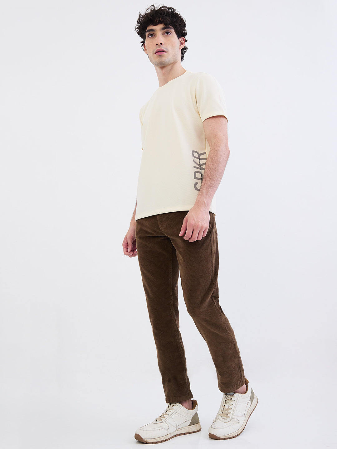 Spykar Off White Slim Fit Casual T-Shirt For Men