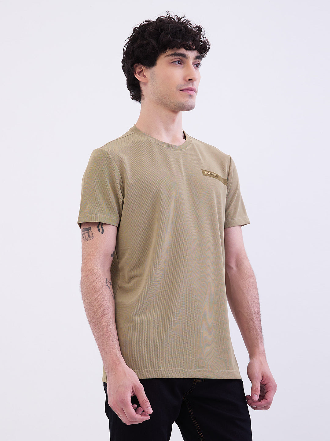 Spykar Lint Green Slim Fit Casual T-Shirt For Men