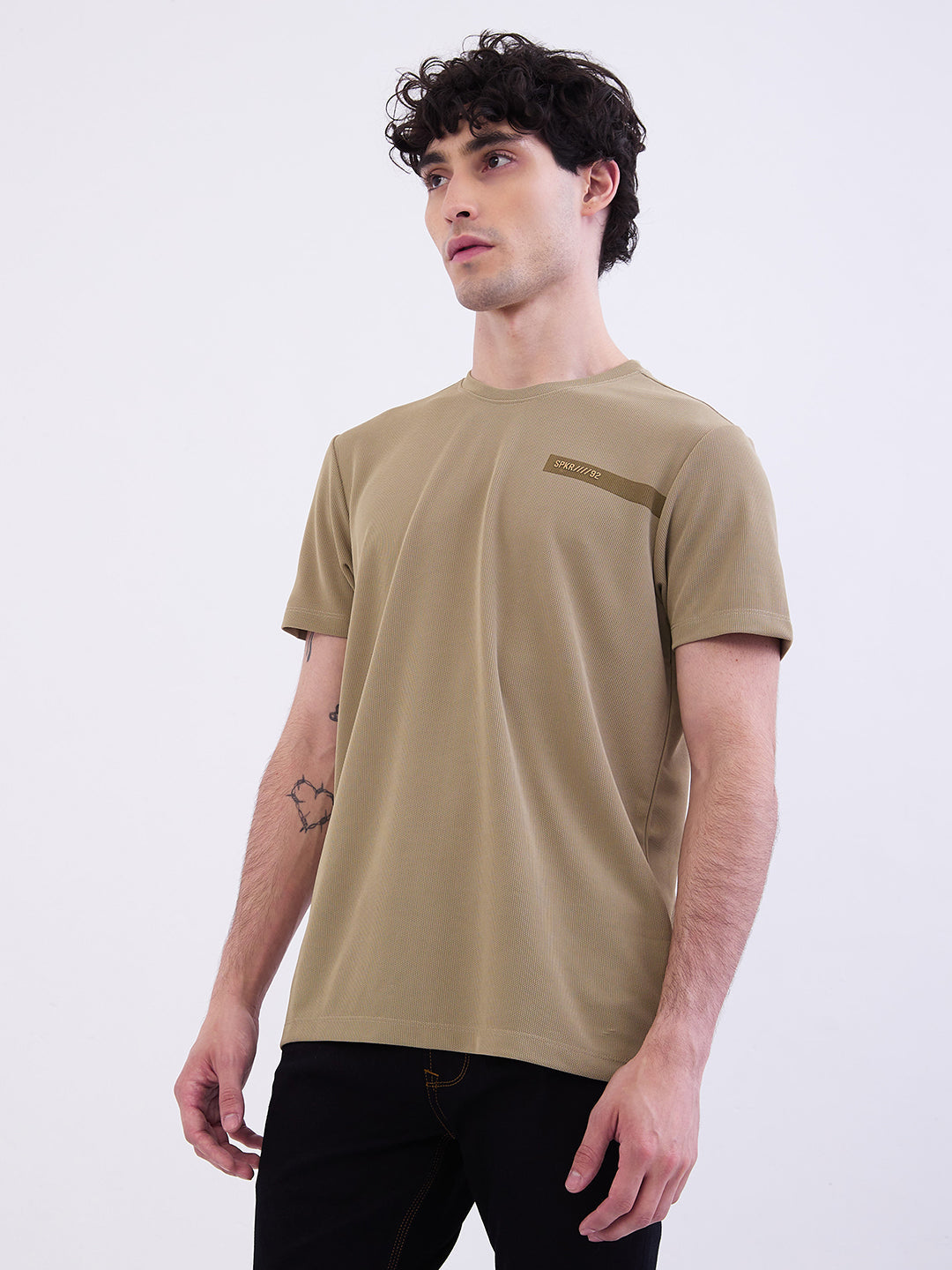 Spykar Lint Green Slim Fit Casual T-Shirt For Men
