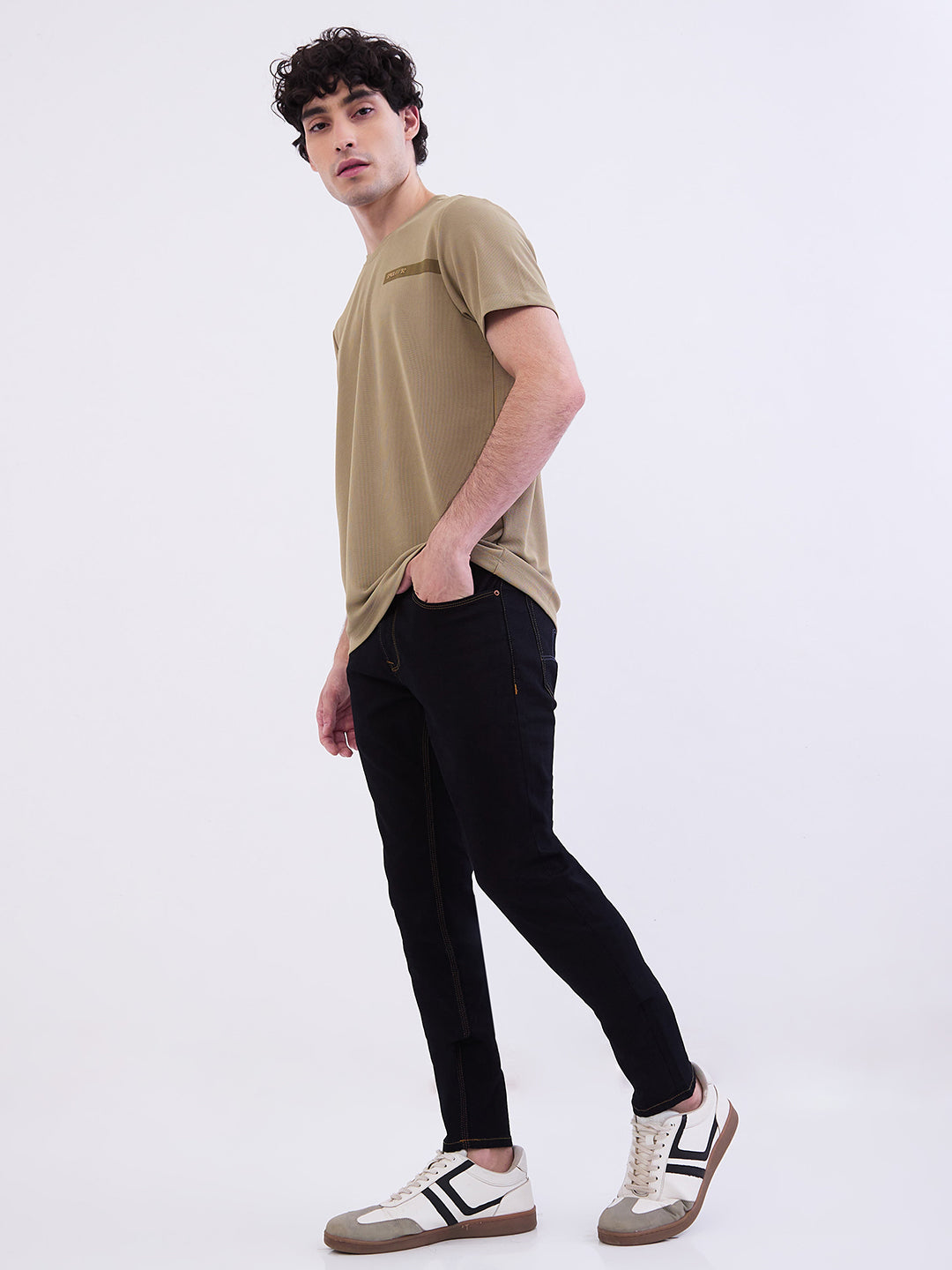 Spykar Lint Green Slim Fit Casual T-Shirt For Men