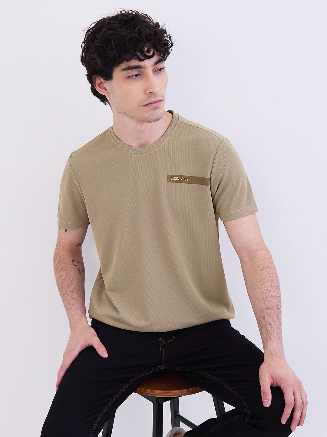 Spykar Lint Green Slim Fit Casual T-Shirt For Men
