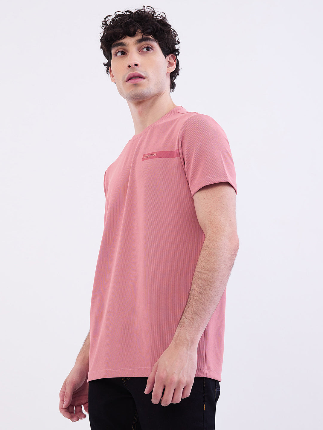 Spykar Tropical Pink Slim Fit Casual T-Shirt For Men