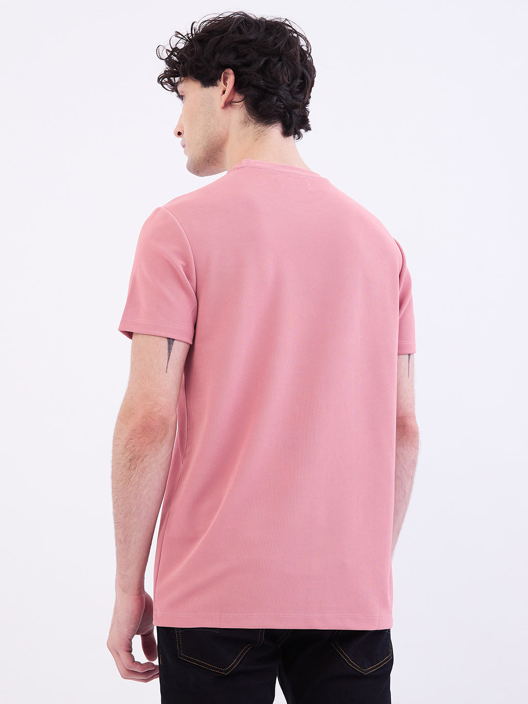 Spykar Tropical Pink Slim Fit Casual T-Shirt For Men