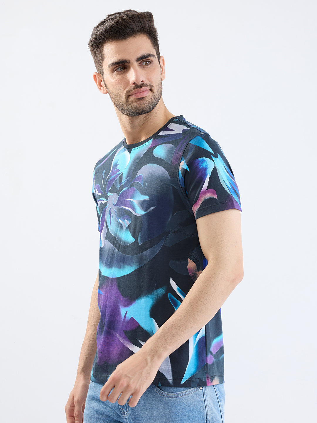 Spykar Black Slim Fit Casual T-Shirt For Men