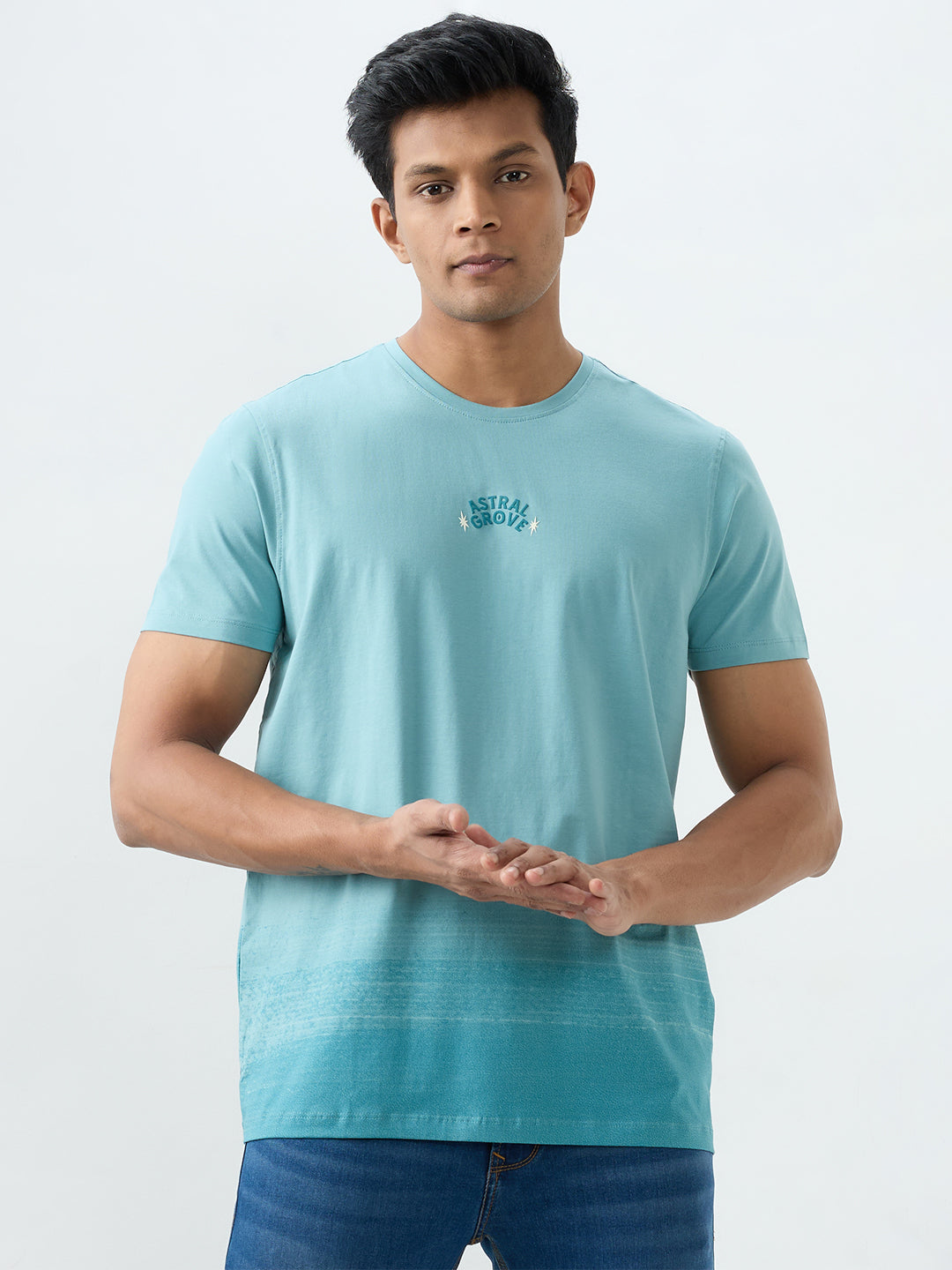 Spykar Cameo Blue Slim Fit T-Shirts For Men