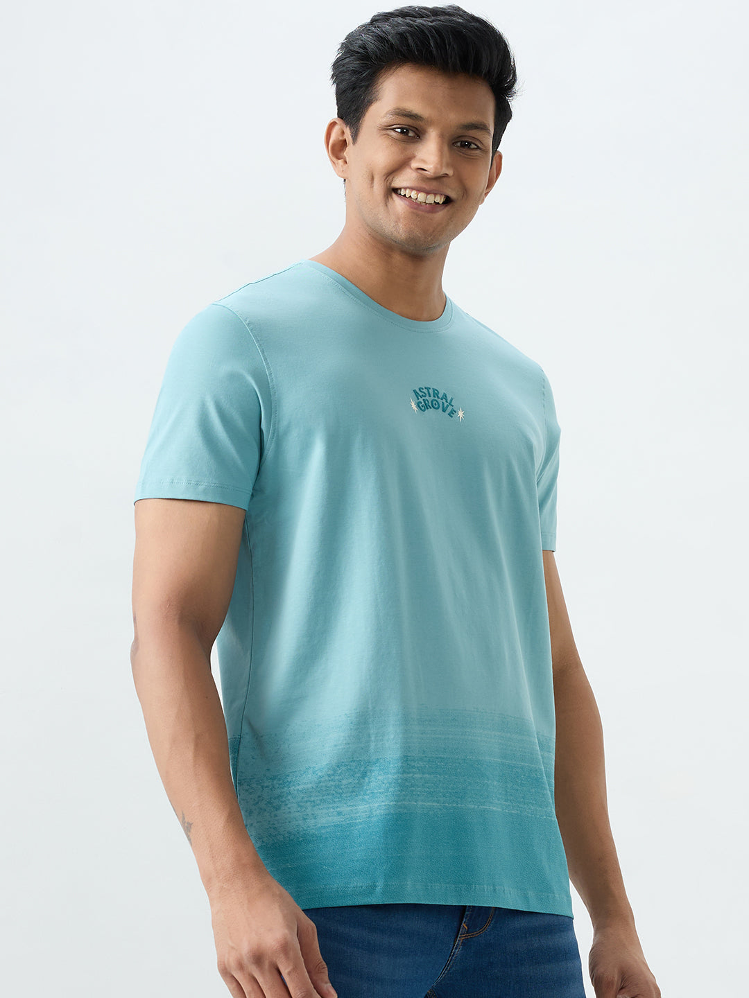 Spykar Cameo Blue Slim Fit T-Shirts For Men