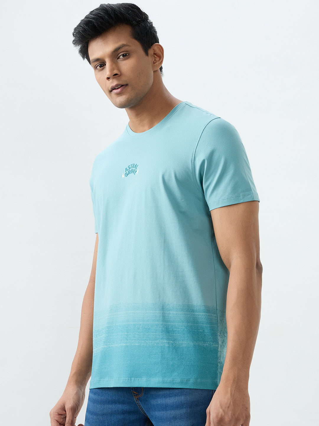 Spykar Cameo Blue Slim Fit T-Shirts For Men