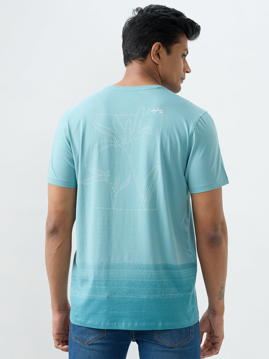 Spykar Cameo Blue Slim Fit T-Shirts For Men