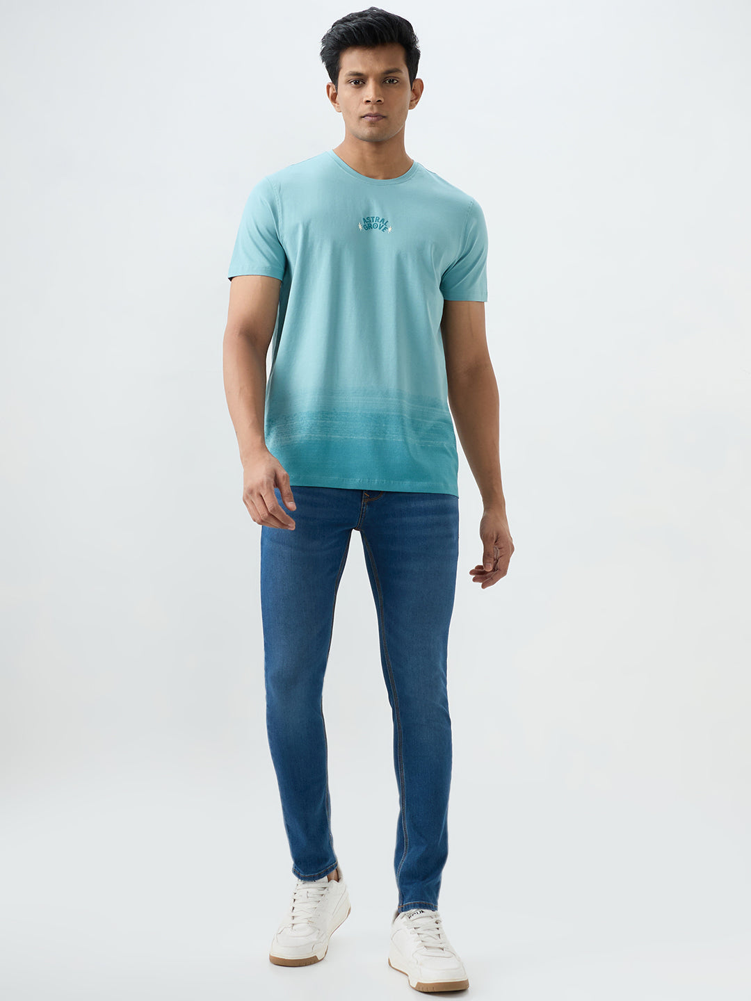 Spykar Cameo Blue Slim Fit T-Shirts For Men
