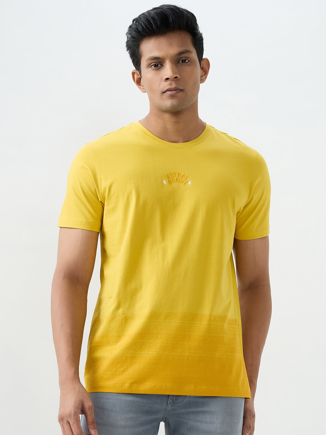 Spykar Sulphur Yellow Slim Fit T-Shirts For Men