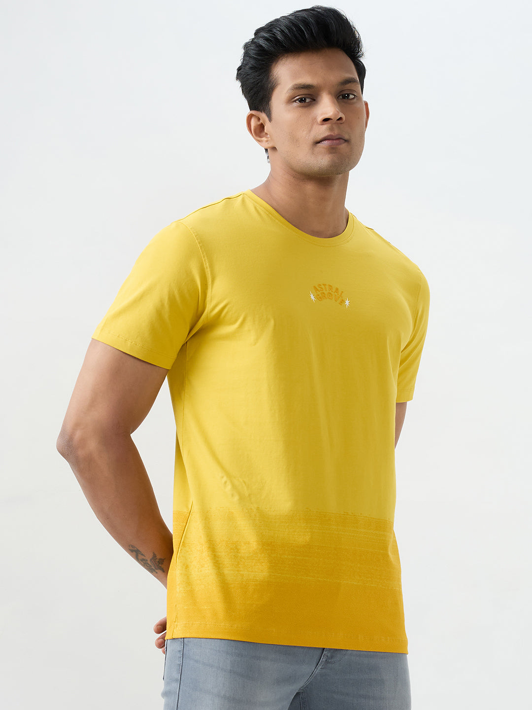 Spykar Sulphur Yellow Slim Fit T-Shirts For Men