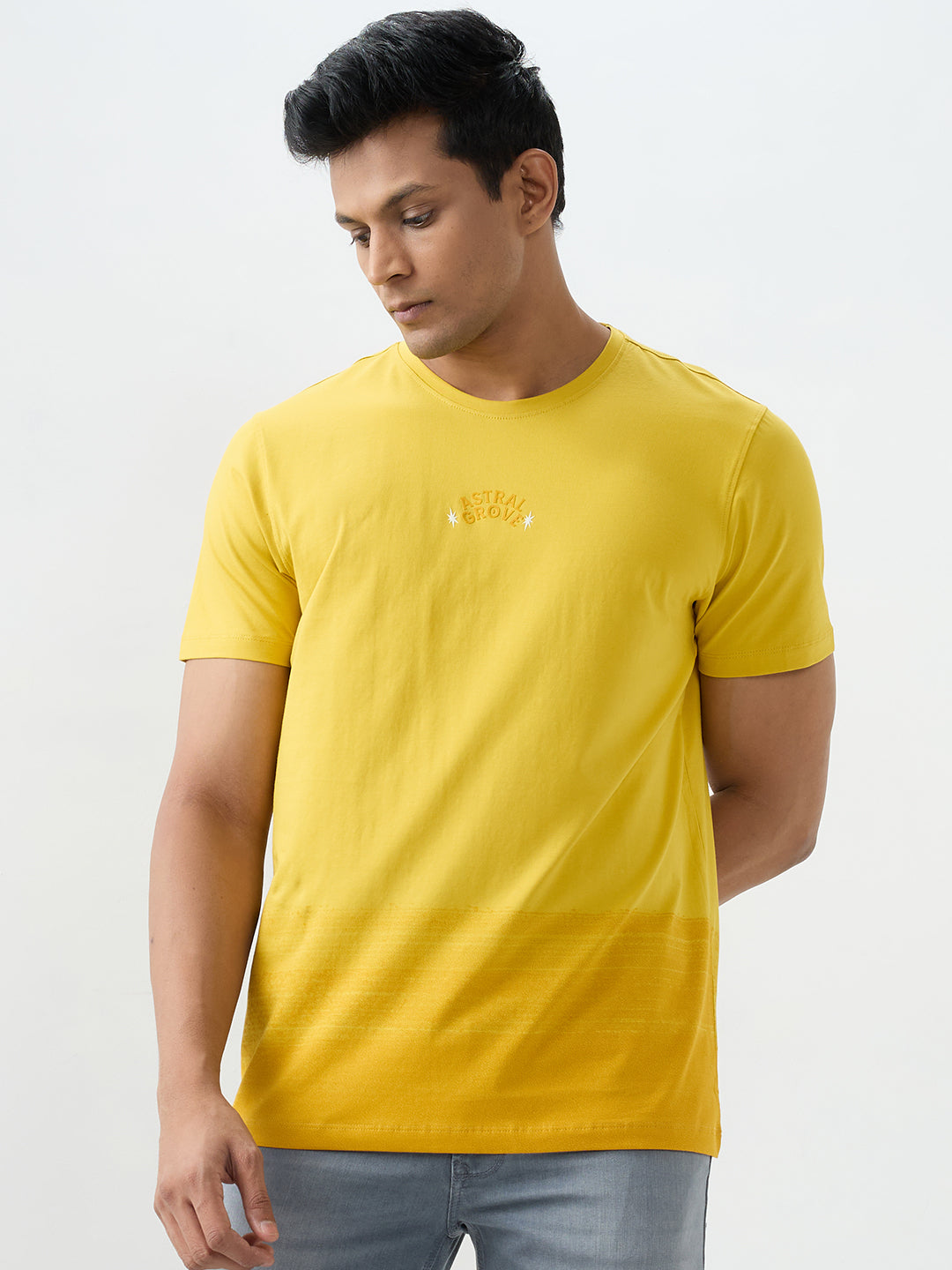 Spykar Sulphur Yellow Slim Fit T-Shirts For Men