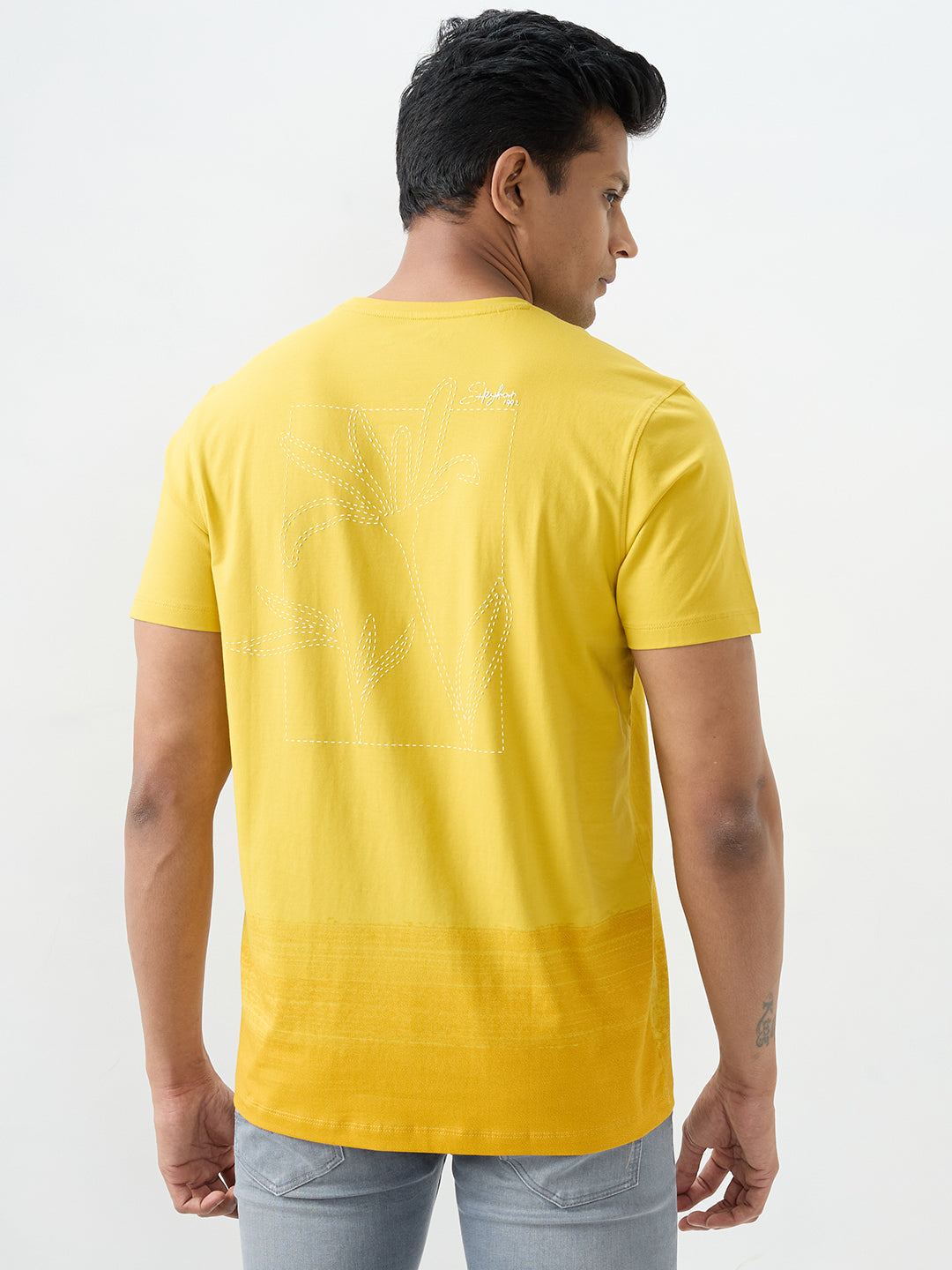 Spykar Sulphur Yellow Slim Fit T-Shirts For Men