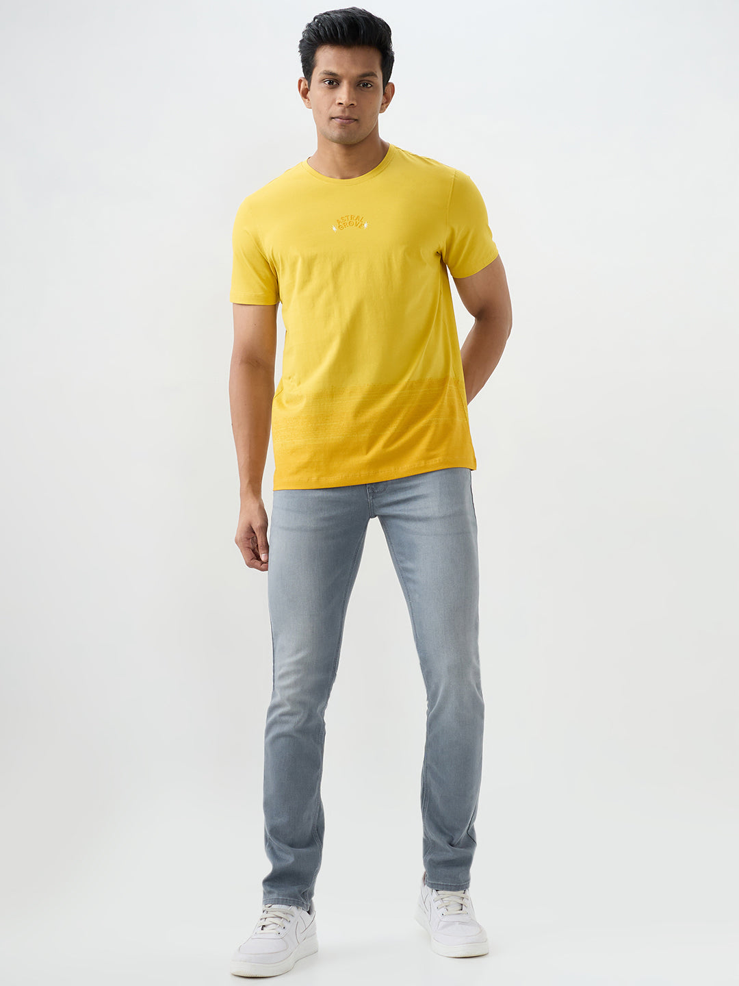 Spykar Sulphur Yellow Slim Fit T-Shirts For Men