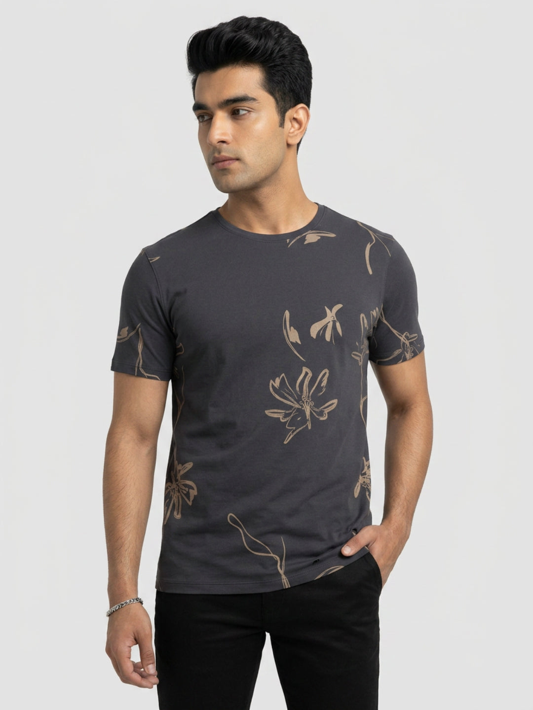 Men T-Shirt PRINT Black Regular Fit