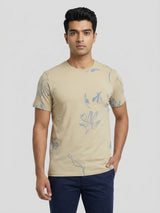 Men T-Shirt PRINT Beige Regular Fit