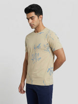 Men T-Shirt PRINT Beige Regular Fit