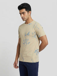 Men T-Shirt PRINT Beige Regular Fit