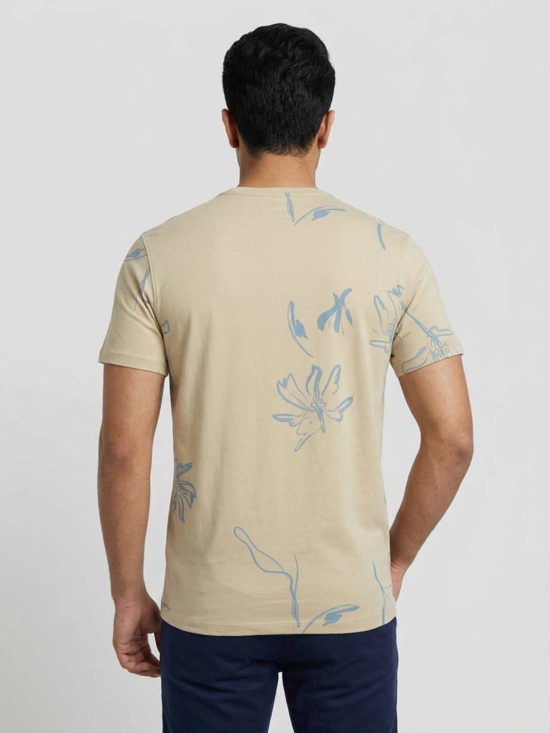 Men T-Shirt PRINT Beige Regular Fit