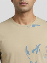 Men T-Shirt PRINT Beige Regular Fit